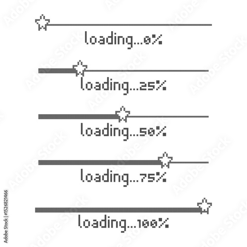 collection set of retro game 8bit star pixel art loading process progress counter bar computer battery, banner, flat design vector illustration