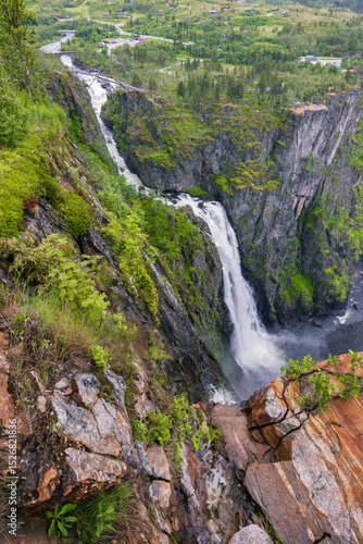 Majestic waterfall of Vøringfossen in a foggy day (Norway)