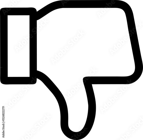 A bold black thumbs down icon representing disapproval and negative feedback isolated on white background