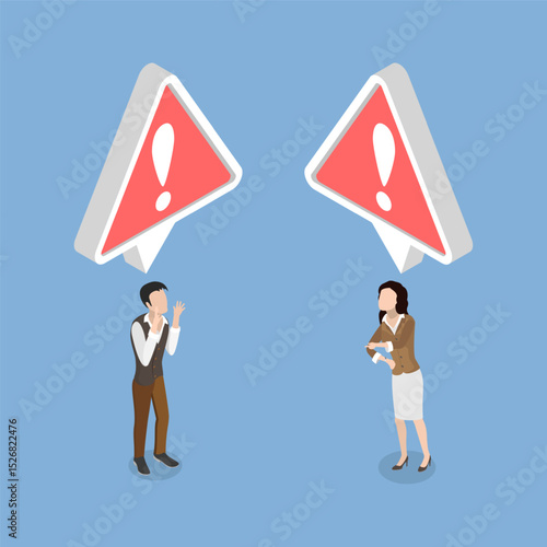 3D Isometric Flat Vector Illustration of Problem in Work Communication, Man And Woman Unsuccessful Conversation Leading To Unproductive Dialogue