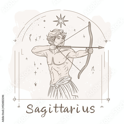 Elegant Line Art Depiction of Sagittarius Zodiac Sign
