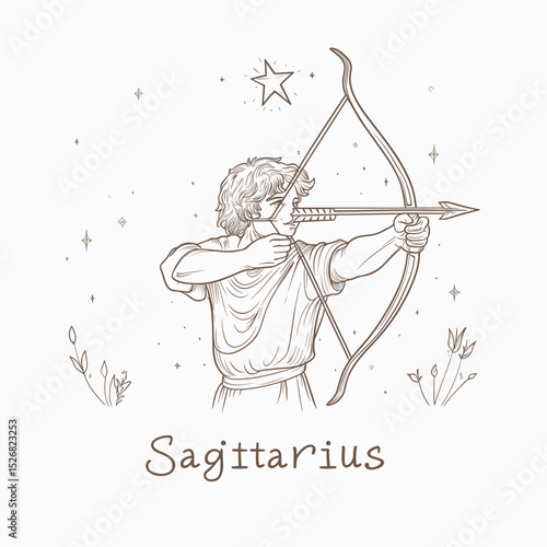 Elegant Line Art Depiction of Sagittarius Zodiac Sign
