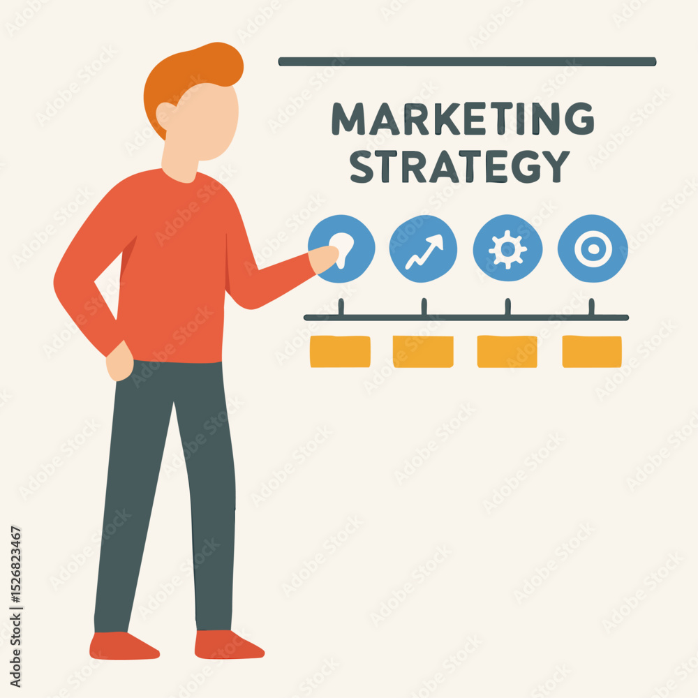 Flat Style Illustration of Man Explaining Marketing Strategy Presentation Chart Flat Style Illustration of Man Explaining Marketing Strategy Presentation Chart