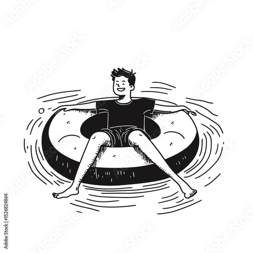 Man Enjoying Summer on a Pool Float