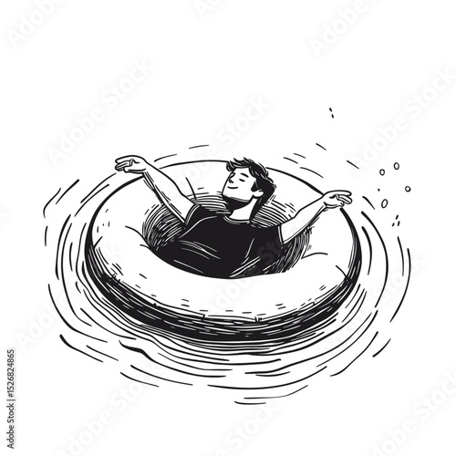 Man Enjoying Summer on a Pool Float