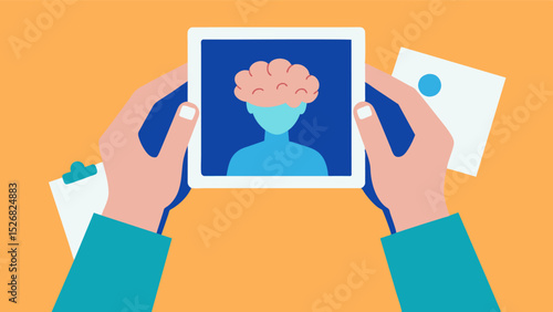 Hands holding onto a photo on the wall symbolizing the preservation of memories and the importance of cherishing them for our brain health.. Vector illustration