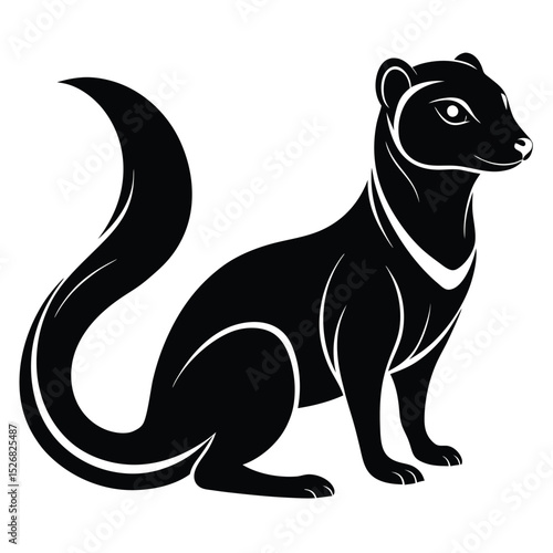 Elegant black silhouette of a sitting weasel