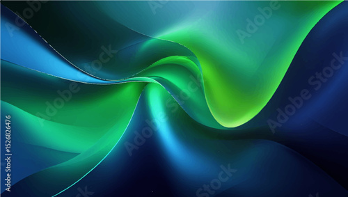 Abstract fractal wave patterns in blue and green flow with light and motion, creating a futuristic digital texture