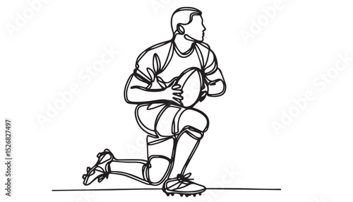 Continuous one single minimal line drawing Rugby Player