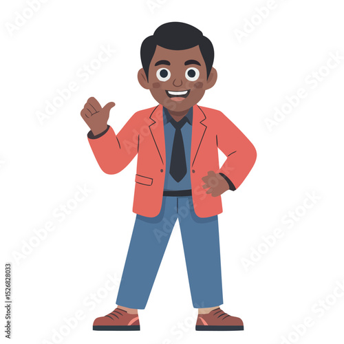 Cheerful african american businessman in a red blazer and blue suit promoting success
