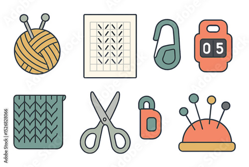 Crafting and sewing icons set – outline, needlework and stitching design elements