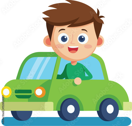 a boy driving a car