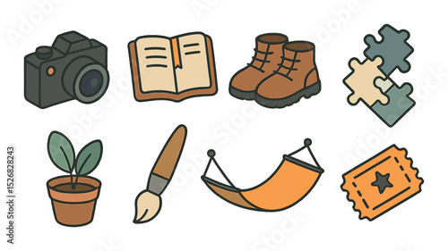 Hobby and leisure icons set – outline, recreation and pastime symbol collection