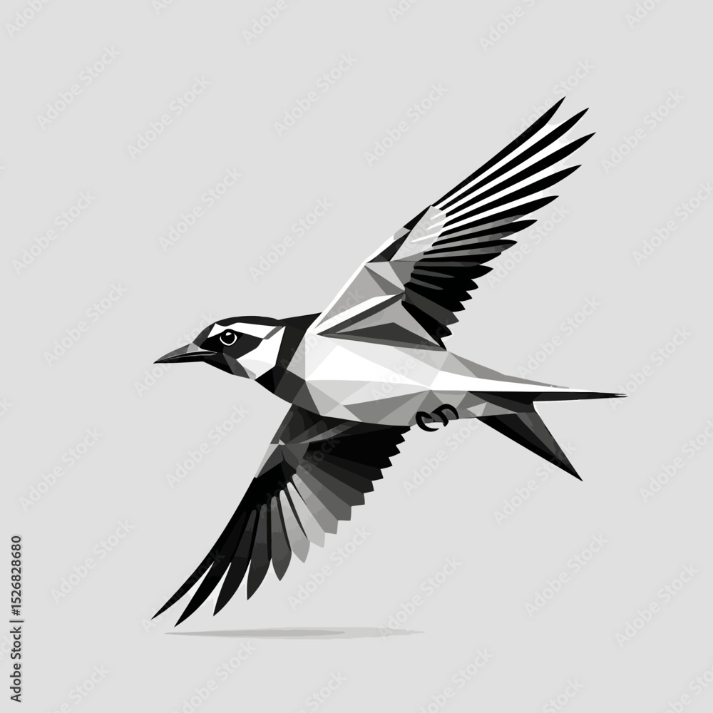 Fototapeta premium Geometric Bird Art-Abstract Flying Bird Illustration-Black and White Polygon Bird Design-Modern Minimalist Bird Artwork-Stylish Bird in Flight Image