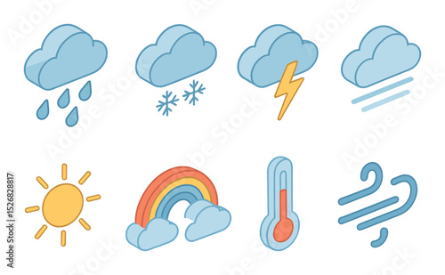 Weather and climate icons set – 3d, atmospheric and meteorology symbols