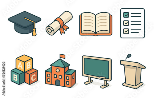 Education and learning icons set – outline, school and academic symbol collection