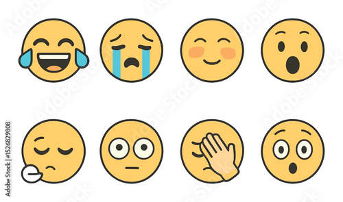 Emotion and expression icons set – outline, mood and facial symbols for communication