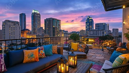 Austin Skyline Sunset View from Rooftop Patio