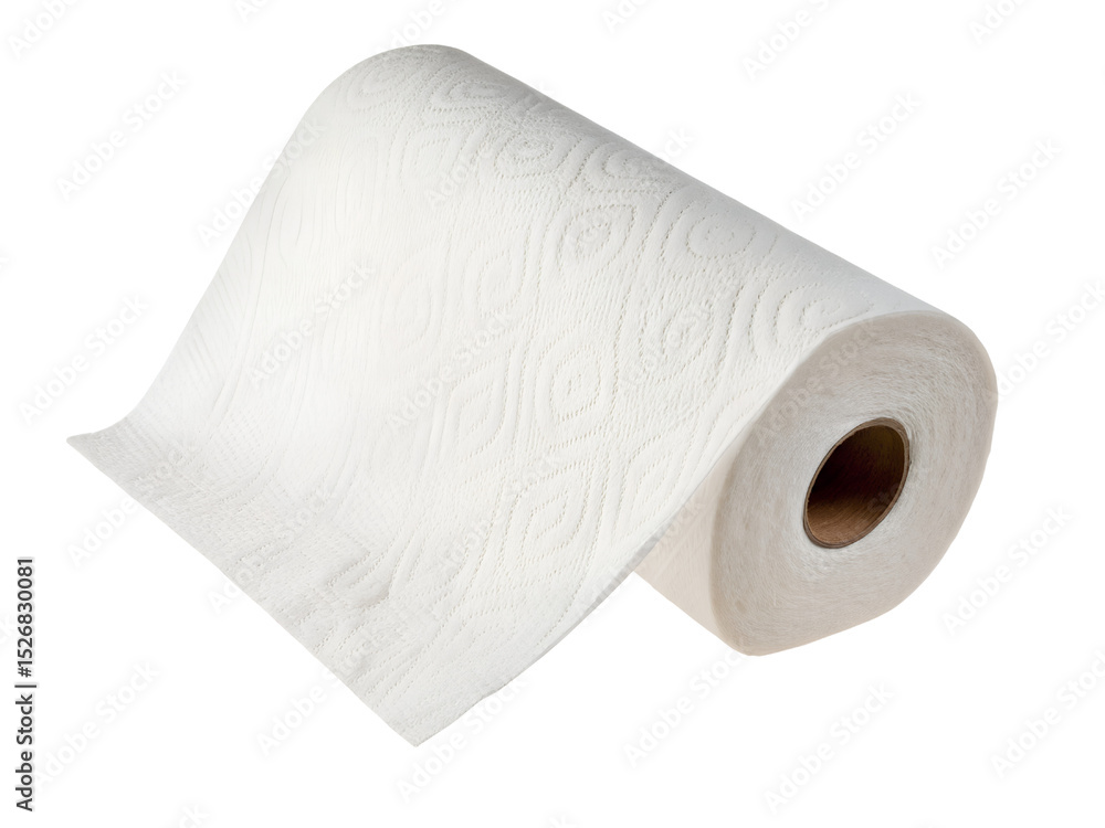 Fototapeta premium Roll of White Paper Towels for Cleaning Isolated on transparent background, Isolated Png file, Cut-out, Isolate Png, No Background, Isolated object