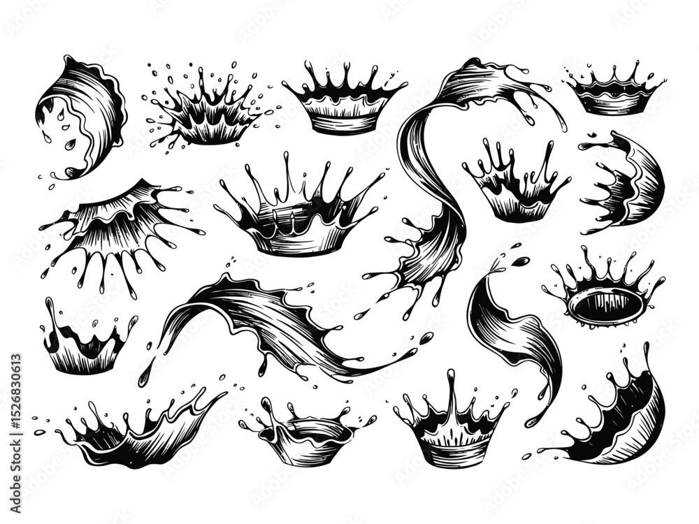 Fototapeta premium A collection of black ink splatter and splash designs