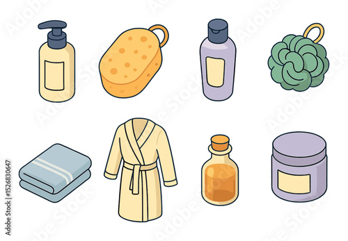 Bath and spa icons set – flat, wellness and relaxation symbols for self-care