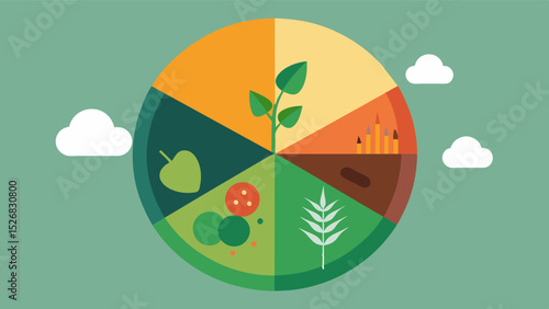 A pie chart illustrating the percentage of decrease in different crop yields with factors such as drought pests and soil degradation represented in different slices.. Vector illustration