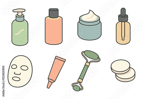 Skincare and beauty outline icons set – line style, spa and wellness elements