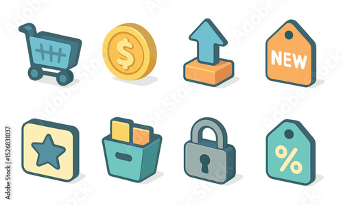 E-commerce icons set – 3d, shopping and retail symbols for online business