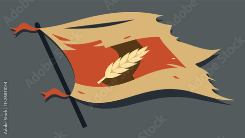 A weathered grain sack bearing a ripped flag signifying the impact of trade embargoes on a nations ability to provide sustenance for its people.. Vector illustration