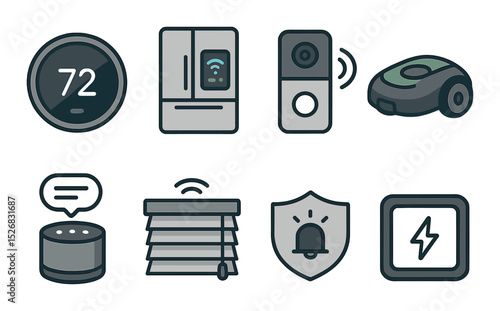 Smart home automation icons set – flat, modern technology and iot device symbols
