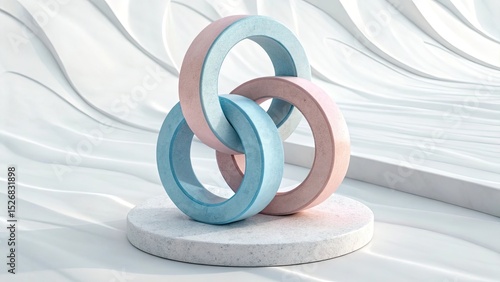 Interlocking pastel rings abstract modern sculpture