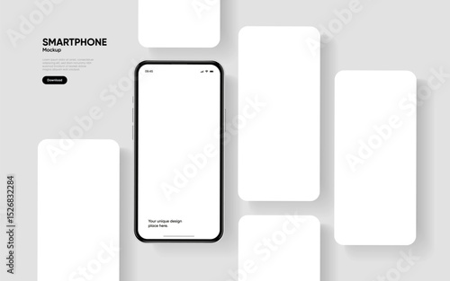 Realistic smartphone mockup. Mobile phone vector with isolated on white background. Device front view. 3D mobile phone with shadow. Realistic, high quality smart phone mockup for ui ux presentation.