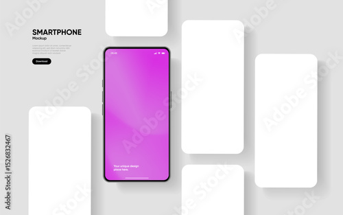 Realistic smartphone mockup. Mobile phone vector with isolated on white background. Device front view. 3D mobile phone with shadow. Realistic, high quality smart phone mockup for ui ux presentation.