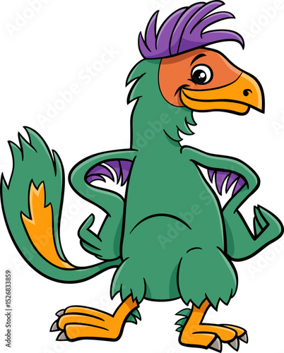 funny cartoon Caudipteryx or feathered dinosaur character