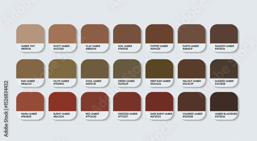 Umber Color Palette. Burnt Umber Tones Swatch Chart with HEX Codes and Color Names. Neutral an Earthy Variants Infused brown Tone Palette. wood painting color brown Variants Color Palette, mahogany