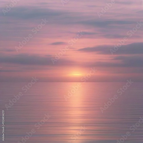 Landscape in minimalist style: water surface (ocean) against the background of sunrise in soft pastel shades