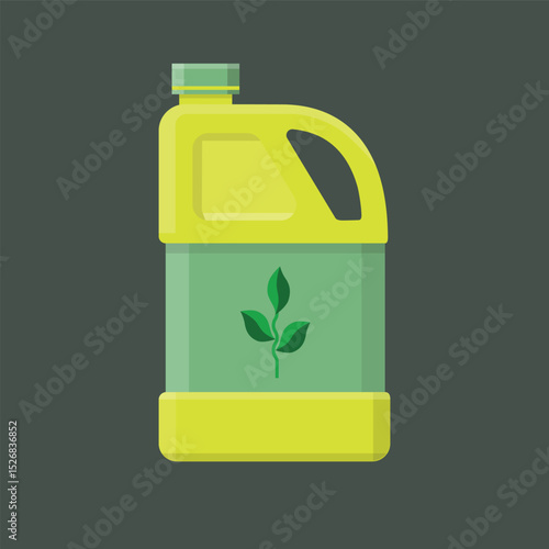 Plastic canister with liquid fertilizer or agricultural chemicals. Container with handle and screw cap. Vector illustration isolated on a dark background