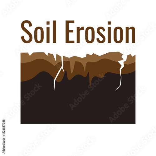 Cracked dry soil erosion in cross-section, symbol of drought, land degradation and climate change. Vector illustration isolated on white background.