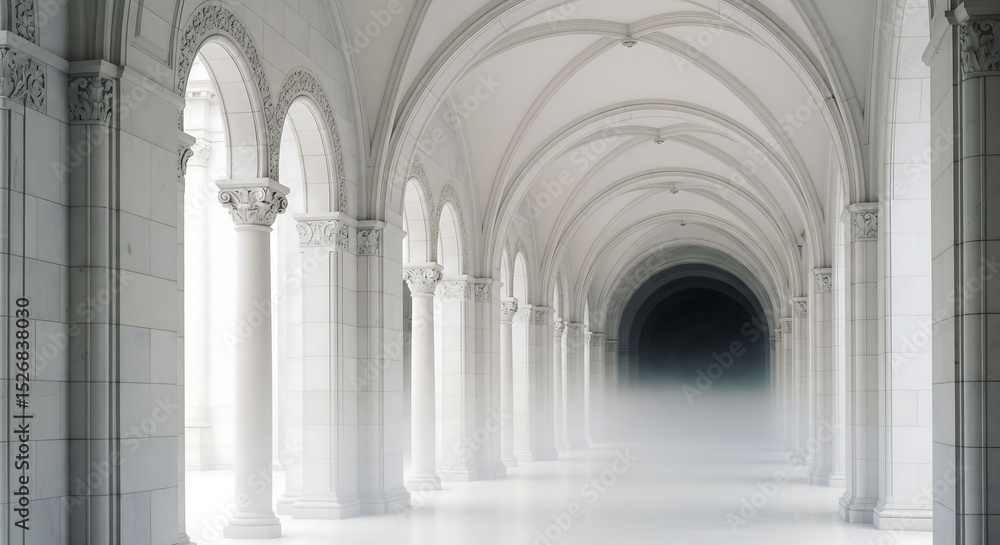 Long arched white brick hallway with grandeur and depth, perfect for architectural use Long arched white brick hallway with grandeur and depth, perfect for architectural use