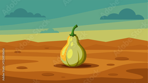 A single gourd bravely perseveres in a barren land mirroring the unending battle for sustenance.. Vector illustration