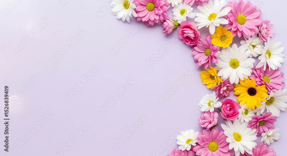 Pink and white blossoms on spring pastel pink floral background Pink and white blossoms on spring pastel pink floral background