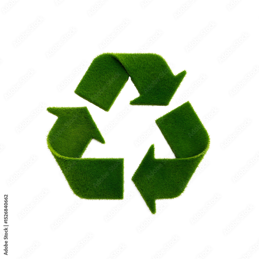 Fototapeta premium 3D Grass Recycling Symbol on transparent Background