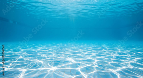 Swimming pool underwater view with clear water and sunlight patterns