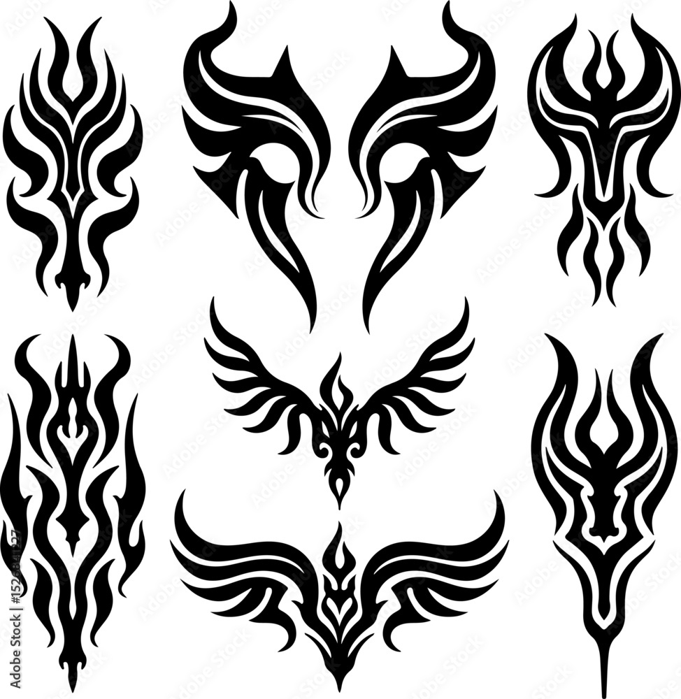 Fototapeta premium Sacred Lotus Flame Tribal Tattoo Design vector bundle