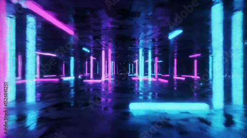 Wallpaper Mural Neon Lights Corridor Futuristic Purple and Blue Glowing Tunnel Torontodigital.ca