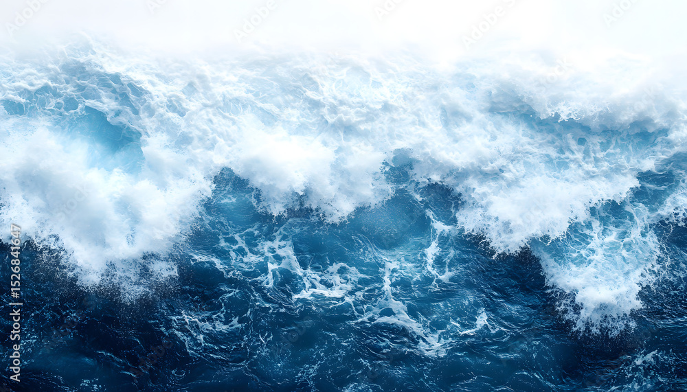 Fototapeta premium powerful ocean blue waves with white foam isolated on a white background banner format