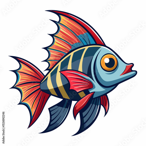 Blue and Yellow Striped Exotic Angelfish Illustration