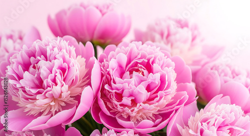 Fototapeta Naklejka Na Ścianę i Meble -  Full bloom close-up of vibrant pink peonies bouquet