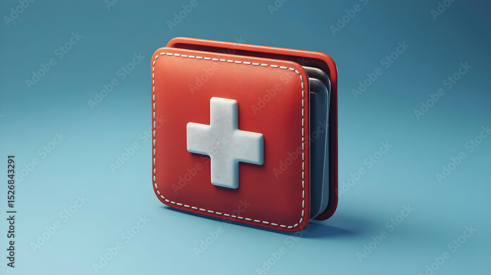 Fototapeta premium Red Leather First Aid Kit Icon 3D Render
