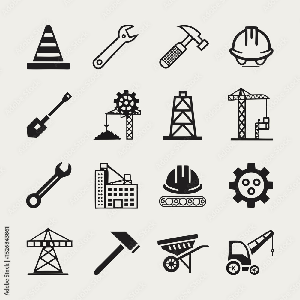 Fototapeta premium Construction icons set tools equipment safety gear